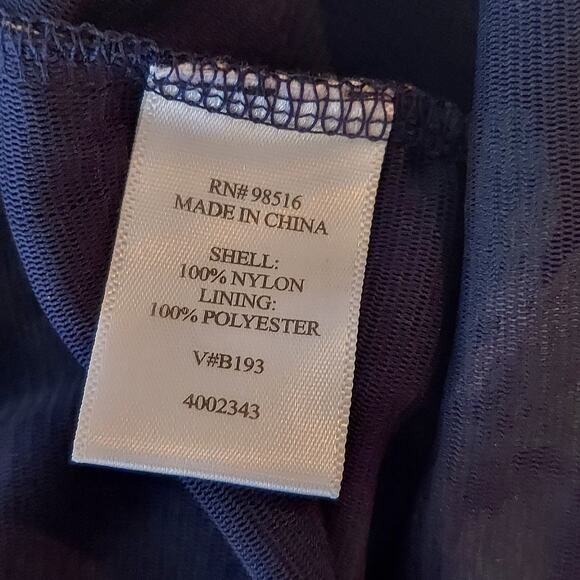 Coldwater Creek Top XS Navy Floral V-Neck Fairy Mesh Sheer Sleeve Pretty - Picture 6 of 7